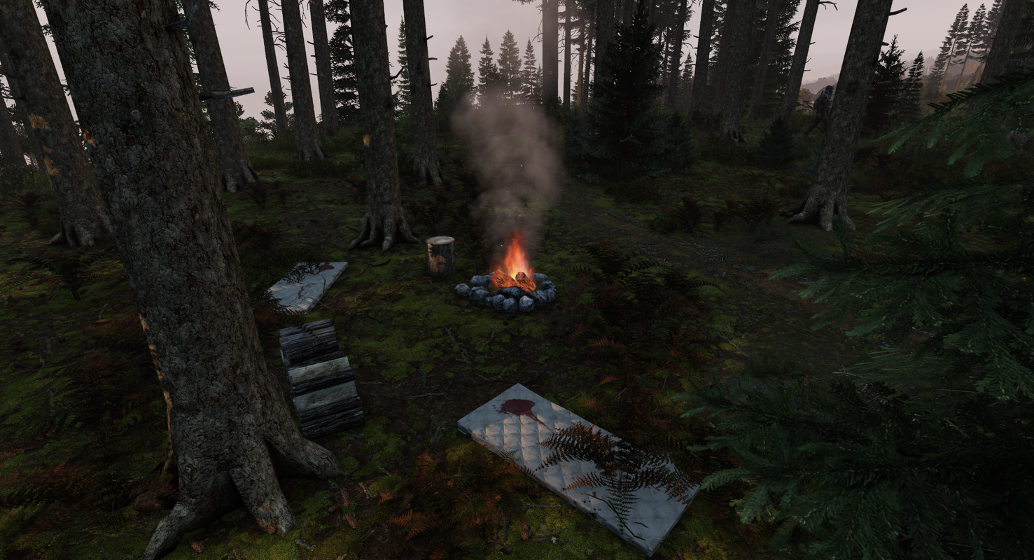 Mattresses and supplies around a bandit camp