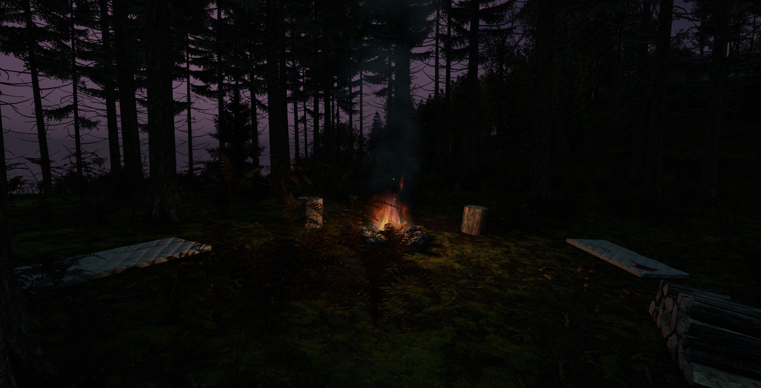 Bandit camp with campfire at night